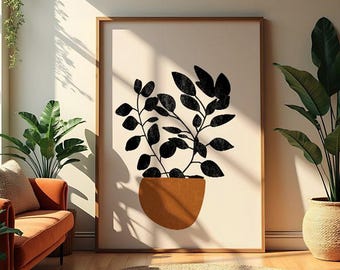 Botanische terracotta kunst aan de muur, boho plant print, aardse slaapkamer decor, neutrale woonkamer poster, moderne afdrukbare download halverwege de eeuw