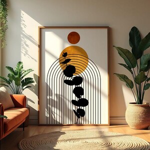 Wandbild „Sonne in Terrakotta“, botanischer Druck aus der Mitte des 20. Jahrhunderts, abstraktes Boho-Poster, minimalistische Bogenlinien zum Ausdrucken