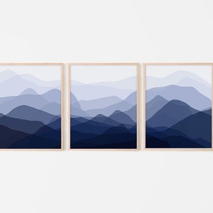 Marineblaue Wandkunst 3er-Set, blaue abstrakte Wandkunst zum ausdrucken, digitaler Download blaue Drucke, minimalistische Wandkunst, Wohnzimmerdekor