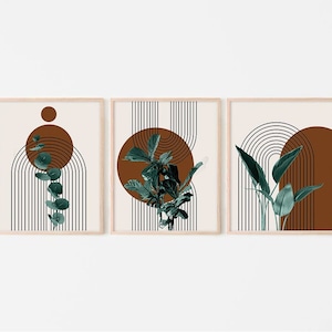 Mid Century Modern Teal Botanical Print Set (Digital Download)
