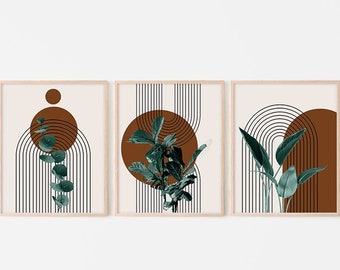 Mid Century Modern Teal Botanical Print Set (Digital Download)