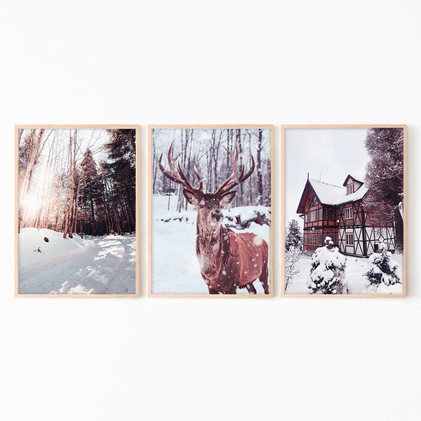 Printable Wall Art Set Of 3 Prints Scandinavian Wall Décor, Winter Décor Digital Download Art, Warm Home Décor, Wall Art