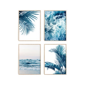 Póster botánico de océano (juego de 4 impresiones), decoración minimalista playera, arte mural para el hogar, arte mural imprimible grande, descarga digital de impresiones