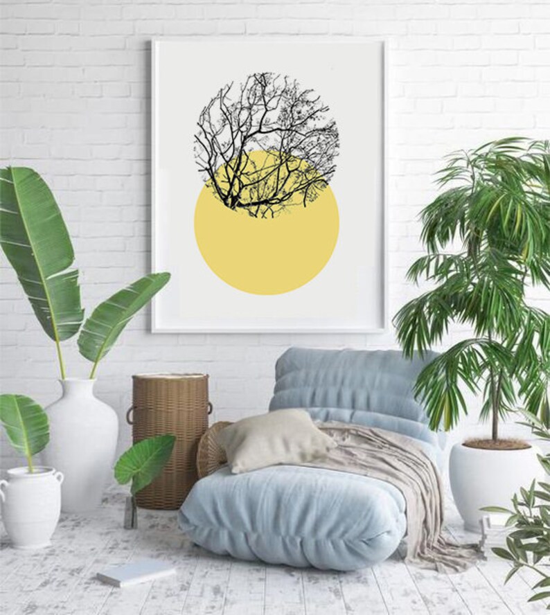 Yellow and Black Print Tree Wall Art Printable Abstract Etsy