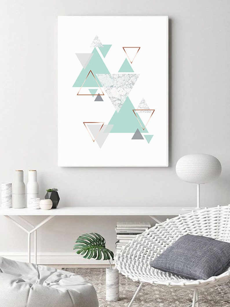 Turquoise and Gold Wall Art Abstract Mint Green Wall Decor Etsy