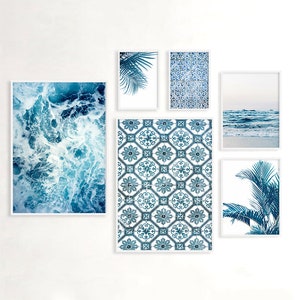 Bathroom Wall Art, Ocean Print Set Of 6, Digital Download, Printable Wall Art, Set Of 6 Wall Art, Blue Wall Art, Wall Decor, Palm Tree Print