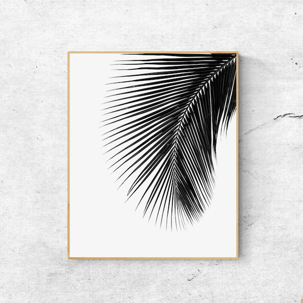 Schwarzweiße Palmenblätter Wandkunst: Minimalistisches Poster (Digitaler Download)