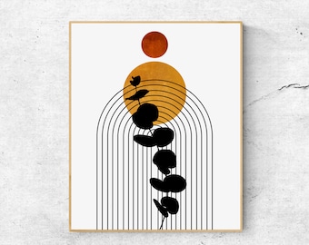 Abstract Bedroom Wall Art, Mid century modern Wall Decor, Boho print wall Art, Geometric Poster, Gold Wall Decor, Printable Wall Art