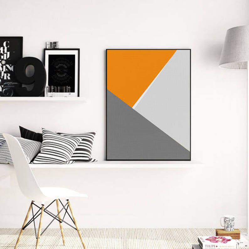 Orange and Grey Print Abstract Wall Art Prints Orange Print Etsy