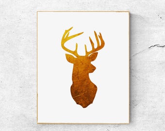 Gold Foil Deer Head Print: Scandinavian Animal Wall Art (Digital Download)