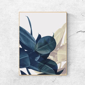 Bedroom Decor, Plant Prints, Above Bed Art, Botanical Poster, Printable Wall Art, Blue Prints Wall Art, Digital Download Art, Tropical Art