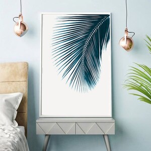 Indigo Blue Art Blue Leaves Wall Art Navy Print Tropical - Etsy