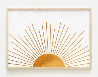 Boho Gold Sun Wall Art: Mid Century Modern Print (Digital Download)