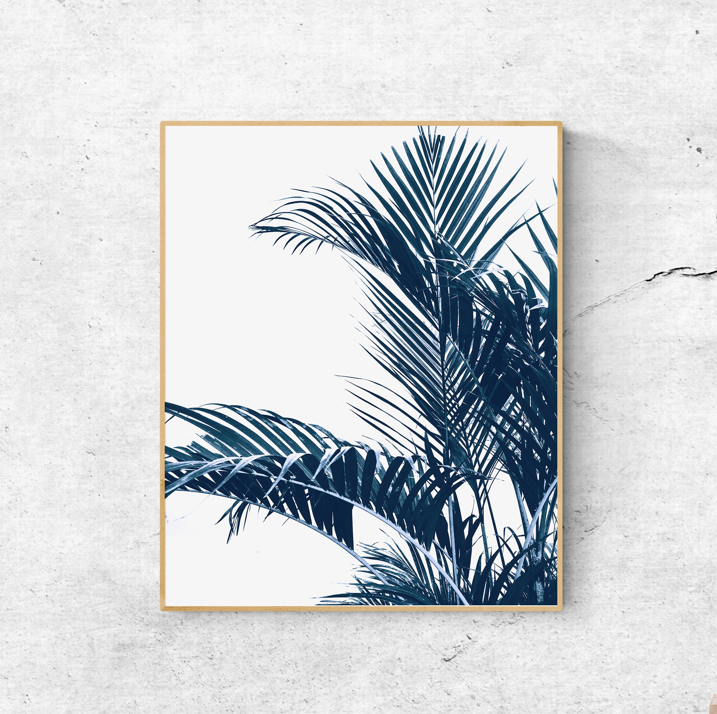 Navy Blue Wall Art Bathroom Wall Decor Set Of 3 Prints Palm Etsy