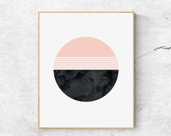 Light Pink Circle Art, Scandinavian Geometric Print