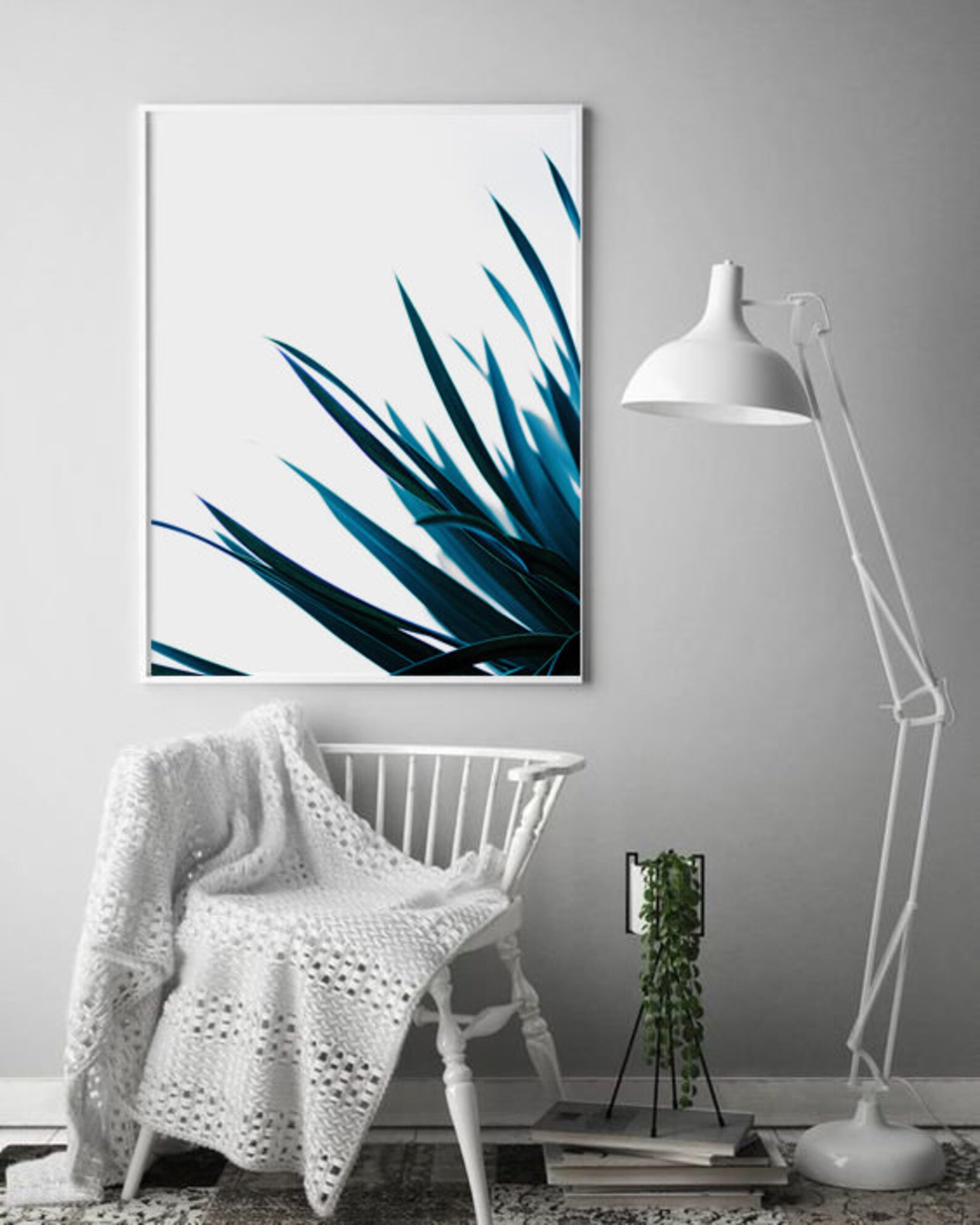 Indigo Blue Art Blue Leaves Wall Art Navy Print Tropical Etsy