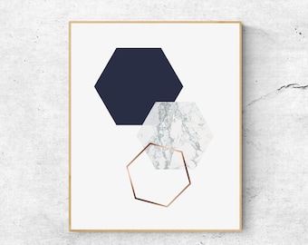 Navy Blue Geometric Print: Scandinavian Wall Art (Digital Download)