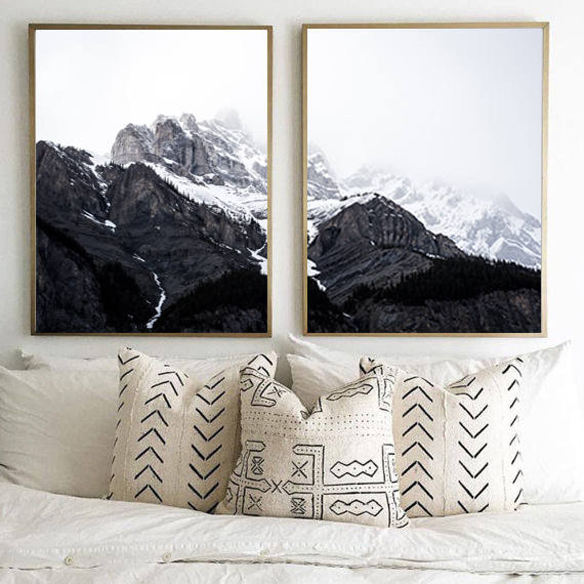 Set of 2 Black And White Mountain Prints Mountain Wall Art | Etsy