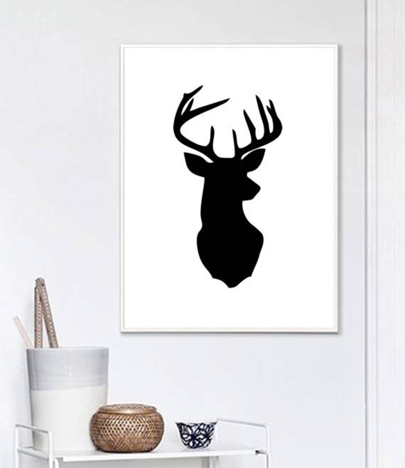 Black and White Wall Art Printable Deer Head Print Animal Etsy