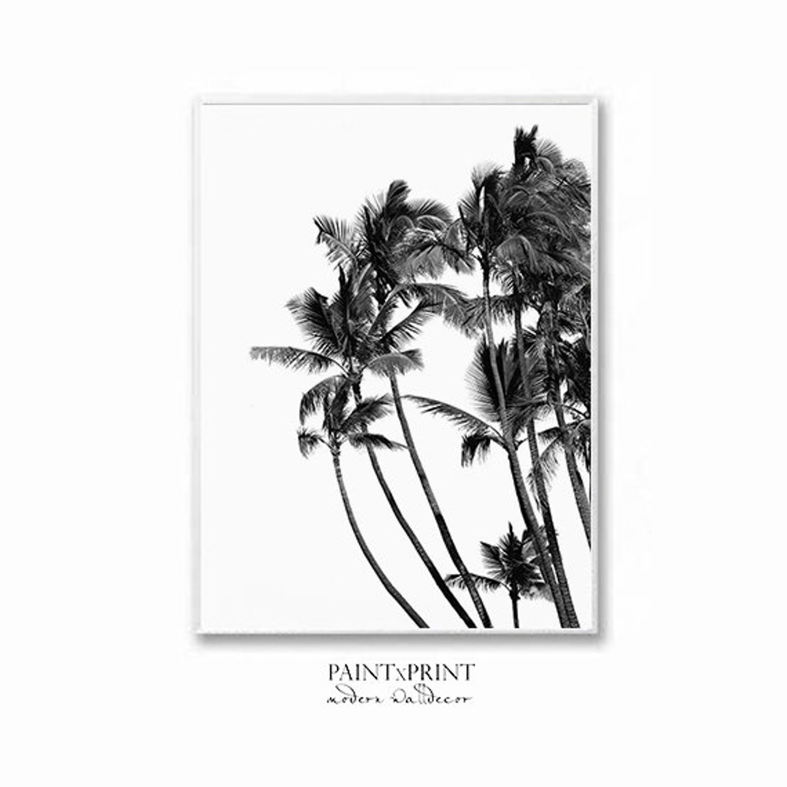 Palm Tree Print Palm Tree Poster Black and White Palm Leaf Etsy