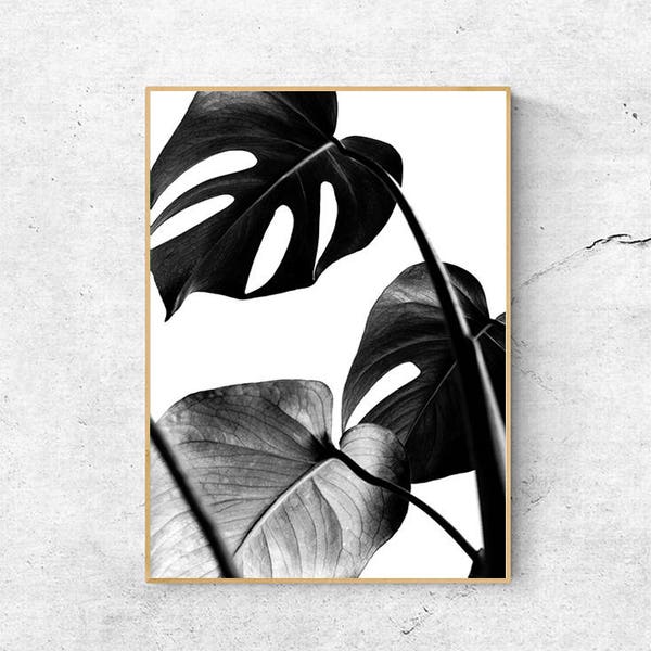 Black And White Monstera, Leaf Prints, Monstera Wall Art, Black and white Wall Art Prints, Monstera Deliciosa, Large wall art Printable