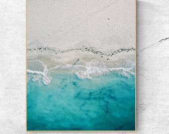 Aerial Beach Print: Turquoise Ocean Waves Photography (Digital Download)