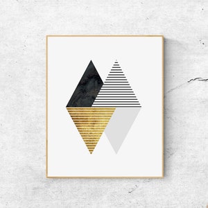 Geometric Wall Art Prints, Scandinavian Print, Gold Foil Print, Geometric Print Triangle, Large Printable Wall Art, Abstract Wall Art Print