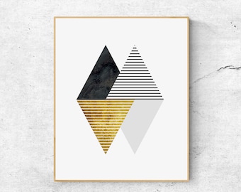 Gold Foil Triangle Print: Scandinavian Geometric Art (Digital Download)