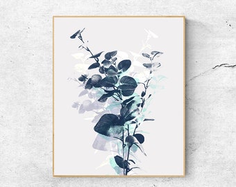 Navy Blue Eucalyptus Print: Modern Botanical Wall Art