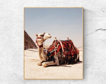 Camel & Pyramid Desert Photography Print: Boho Wall Art (Digital Download)