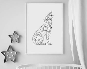 Wolf Print, Wolf Geschenke, Kinderzimmer Tierdrucke, Kinderzimmer Dekor, geometrische Tier Wandkunst, Kinderzimmer Kunst, Kinderzimmer Geschenk, Kinderzimmer herunterladbar