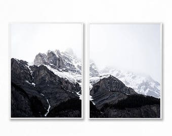 Set of 2 Black And White Mountain Prints, Mountain Wall Art, Mountain Photography, Landscape Mountain Art, Large Mountain Poster, Nature Art