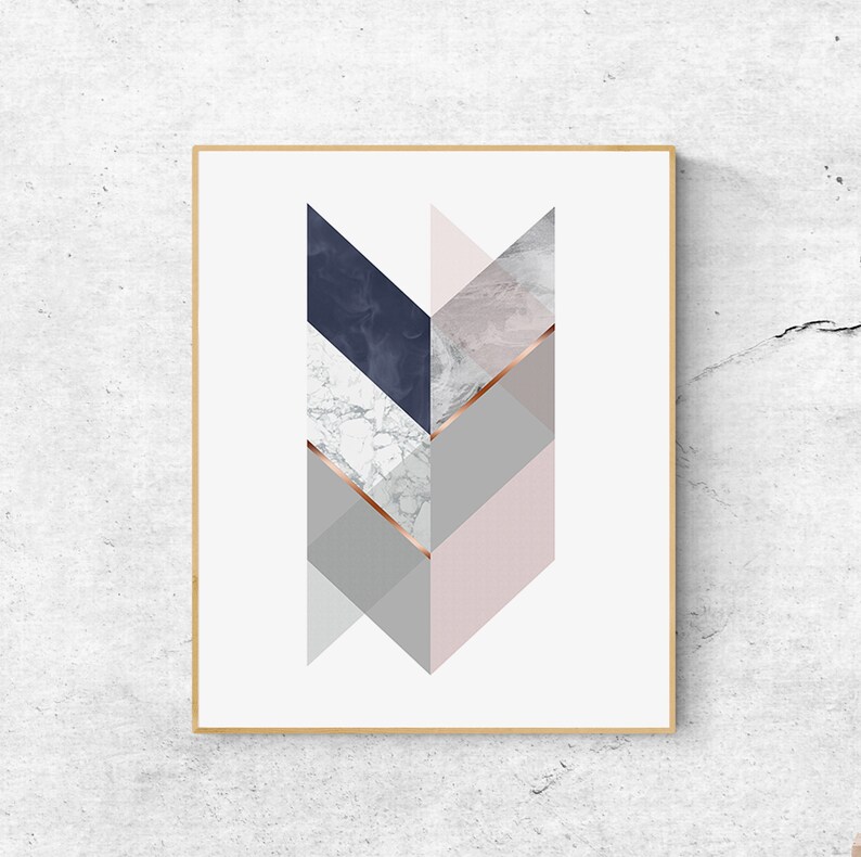Printable Navy Blush Gold Wall Art Prints Geometric Etsy