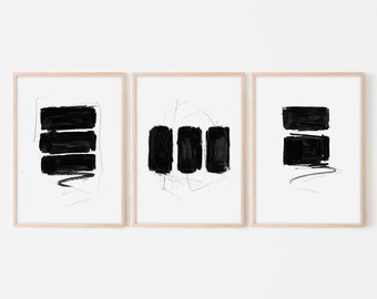 Japandi Wall Art Set: Wabi Sabi Black Ink Abstract Prints (Digital Download)
