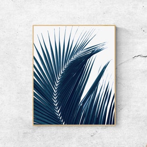 Navy Blue Palm Leaf Print: Modern Botanical Wall Art (Digital Download)