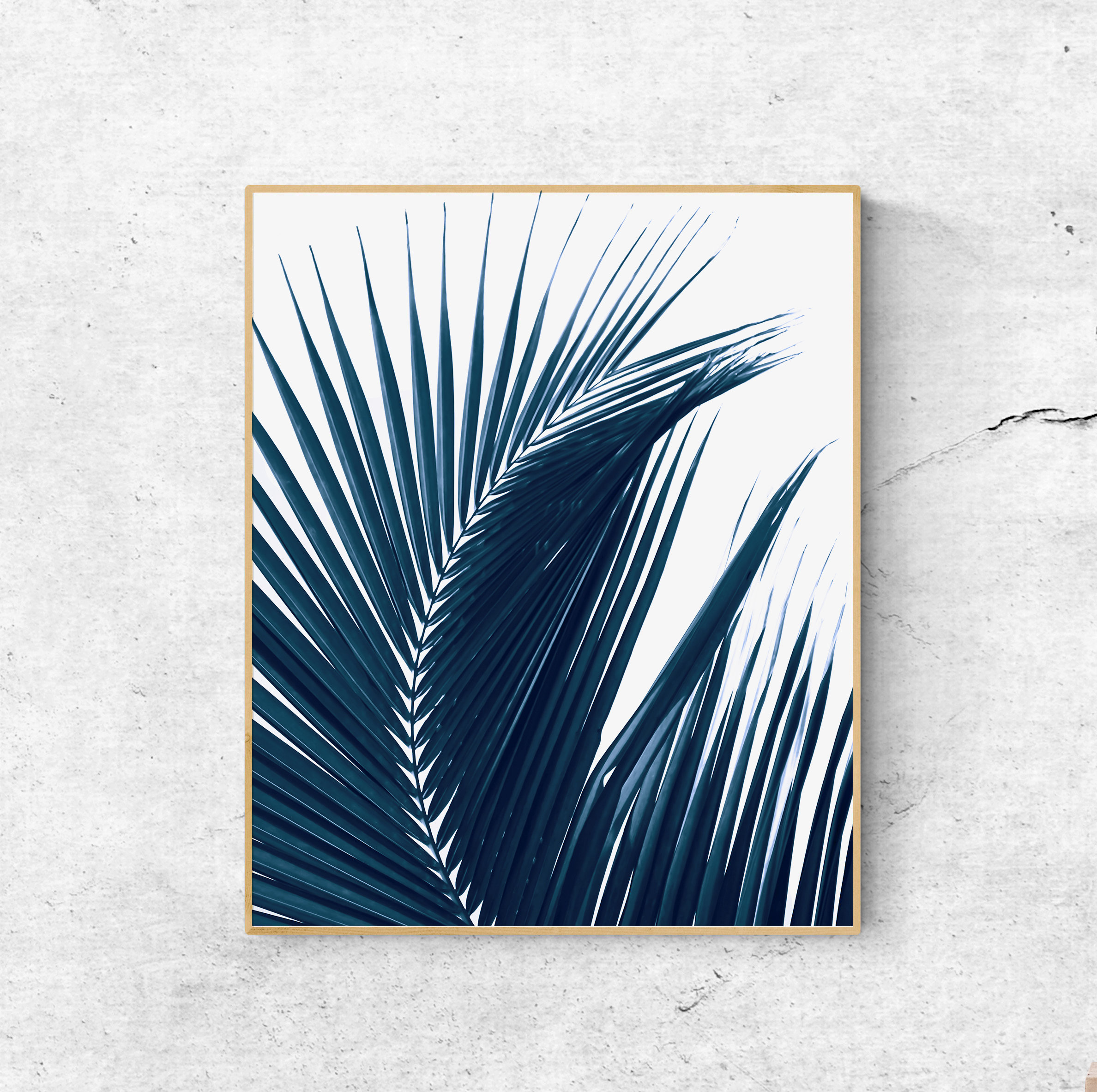 Navy Blue Wall Art Bathroom Wall Decor Set Of 3 Prints Palm Etsy