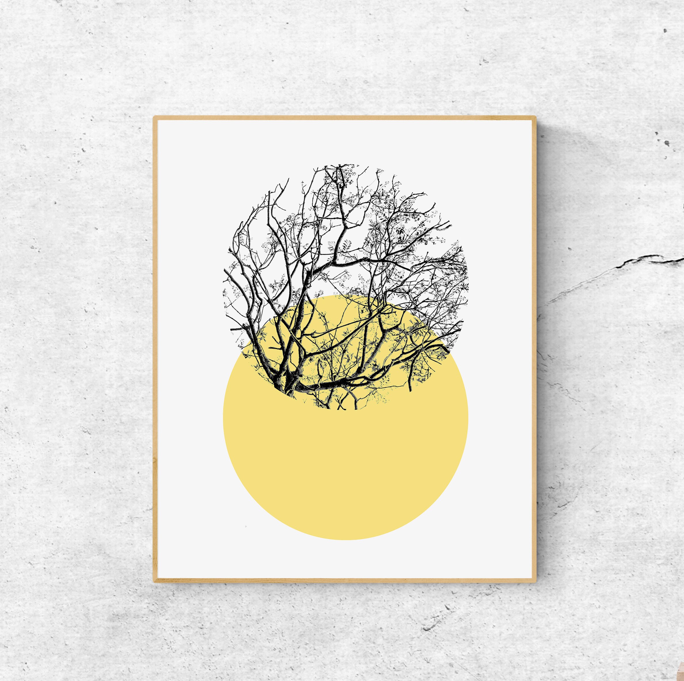 Yellow and Black Print Tree Wall Art Printable Abstract Etsy