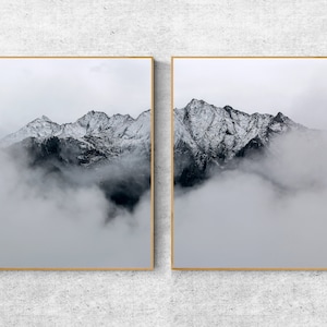 Set Of 2 Prints Black and White Photography Wall Art, Printable Mountain Posters For Digital Download, Landscape Large Prints
