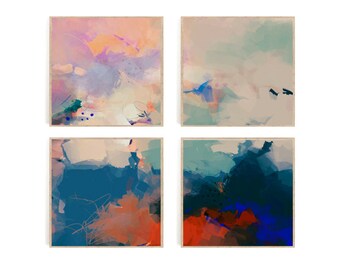 Abstract Art Prints Set: Blue & Gray Colorful Wall Decor (Digital Download)