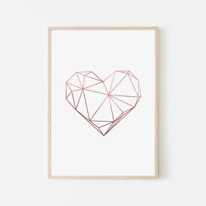 Instant Download Rose Gold Printable Geometric Wall Art Prints, Abstract Digital Download Poster