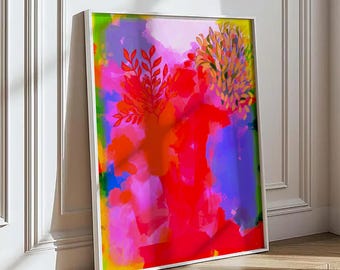 Kleurrijke botanische abstracte print Dopamine Decor Muurkunst Eclectische Maximalistische Bloemen Downloadbare digitale print