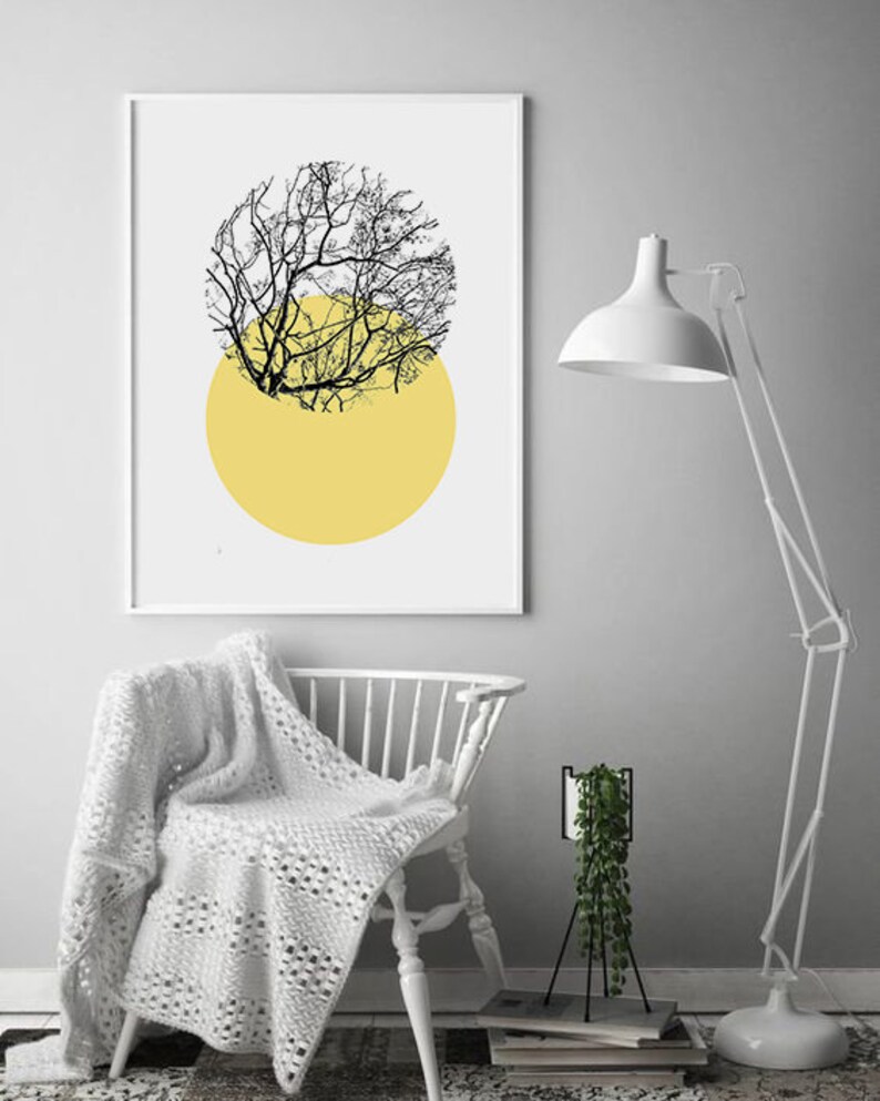 Yellow and Black Print Tree Wall Art Printable Abstract Etsy