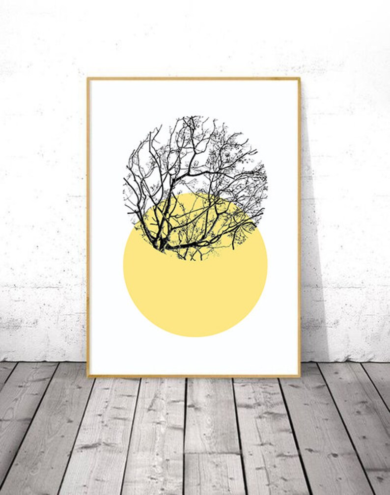 Yellow and Black Print Tree Wall Art Printable Abstract Etsy