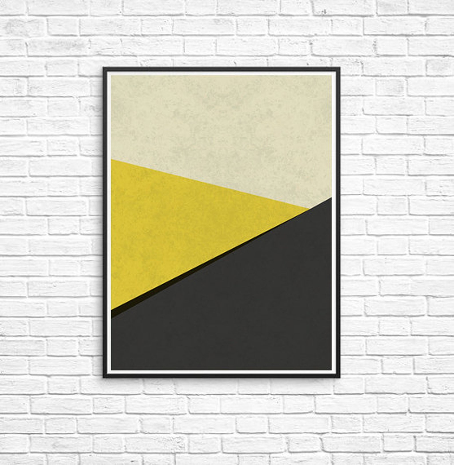Gray and yellow wall art Geometric wall art print Large Etsy