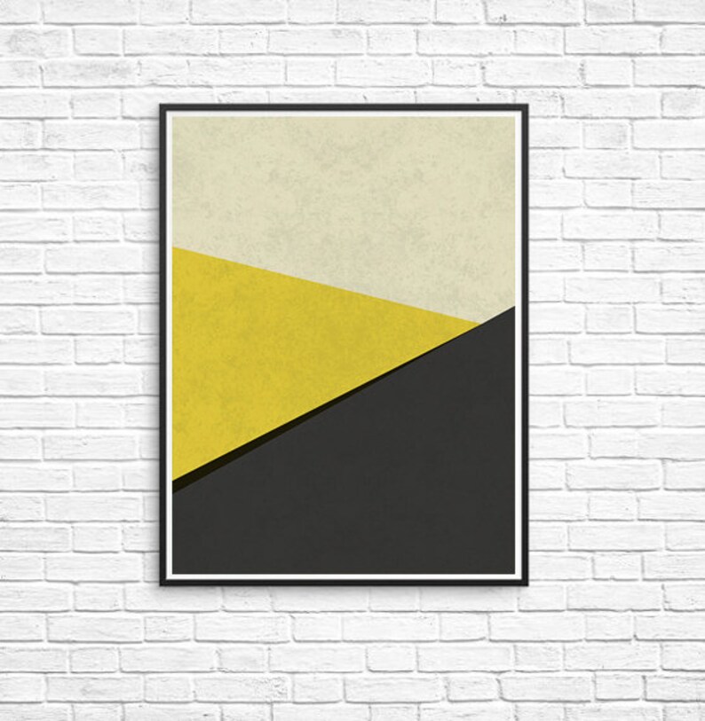 Gray and Yellow Wall Art Geometric Wall Art Print Large Etsy