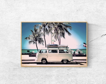 Beach Van-fotografieprint, tropische palmbomen (digitale print)