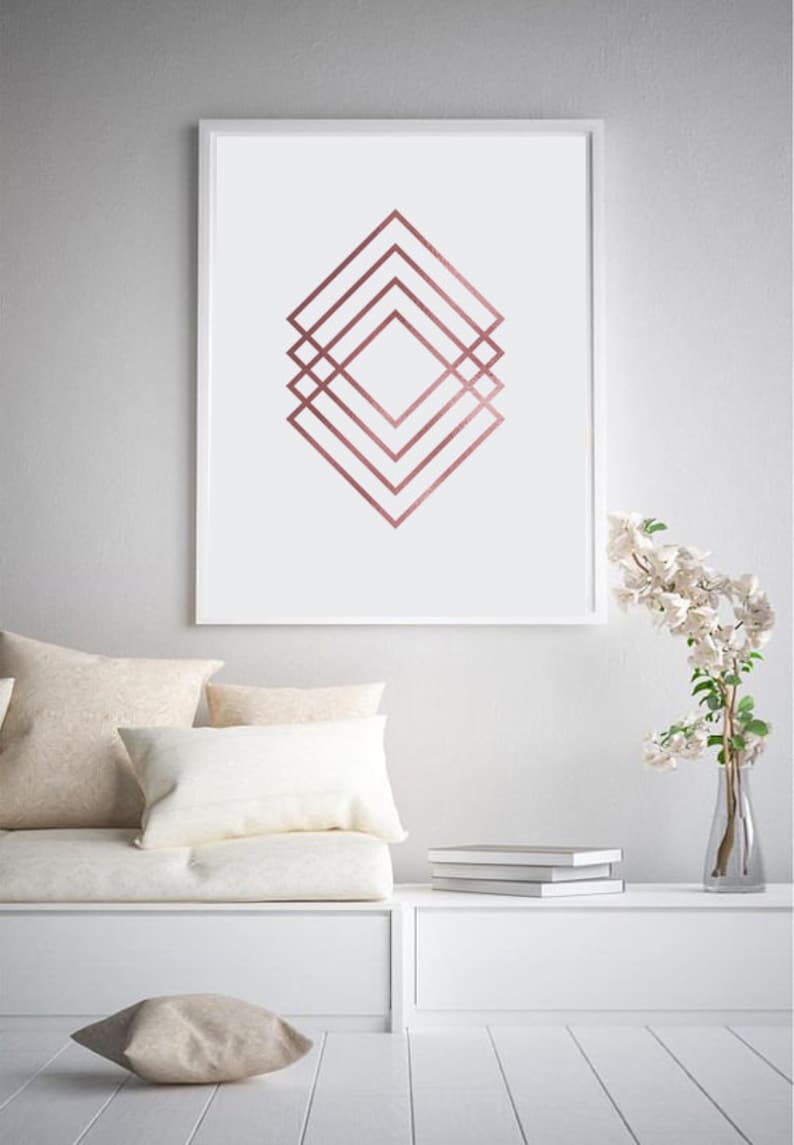 Geometric Rose Gold Printable Wall Art Prints Abstract Etsy