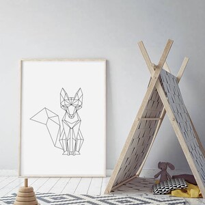 Fox Print Black and White, Fox Gift, Nursery Animal Print, Nursery ...