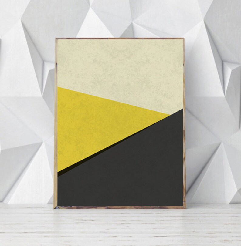 Gray and Yellow Wall Art Geometric Wall Art Print Large Etsy
