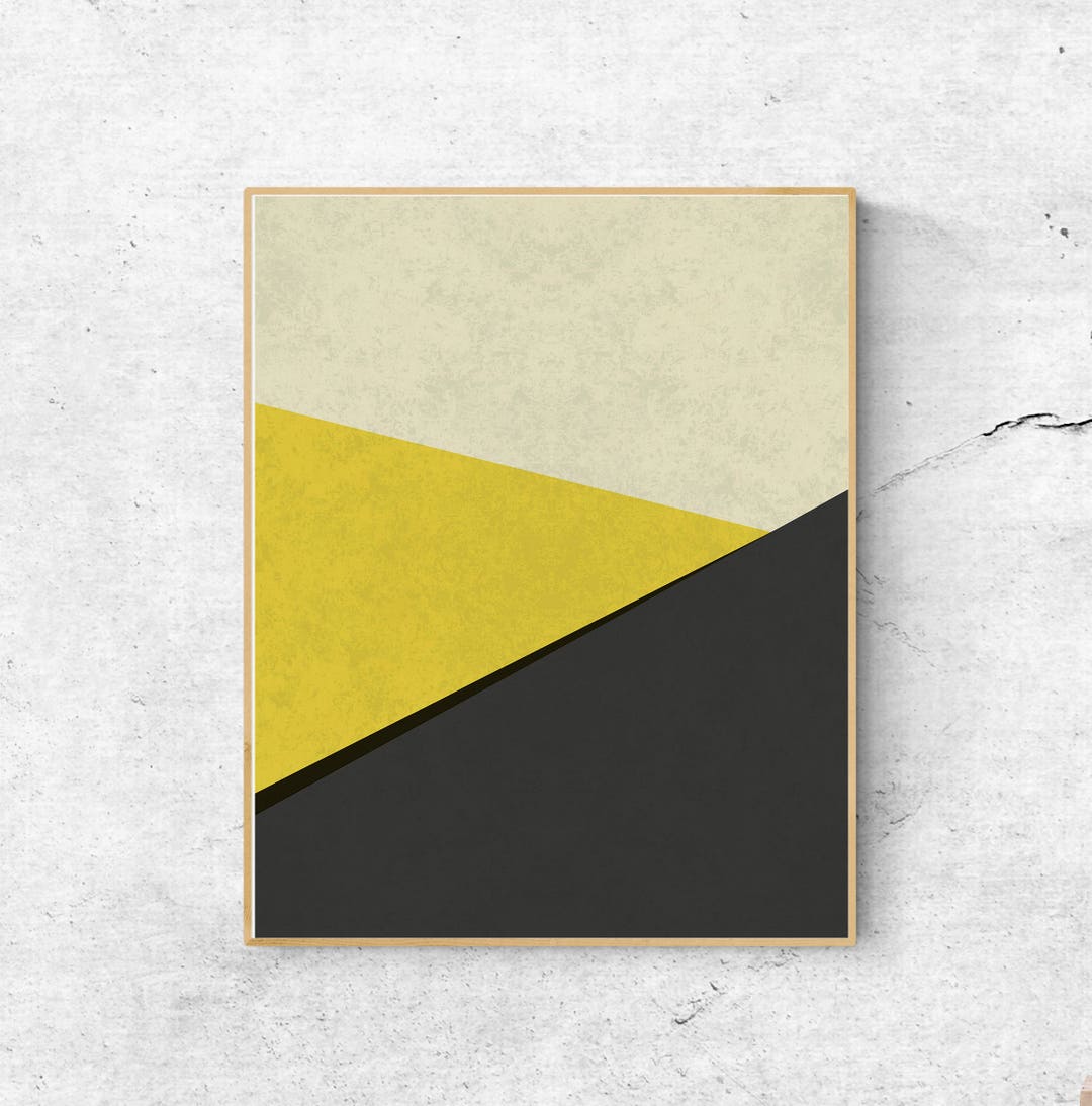 Gray and Yellow Wall Art, Geometric Wall Art Print, Large Abstract Wall